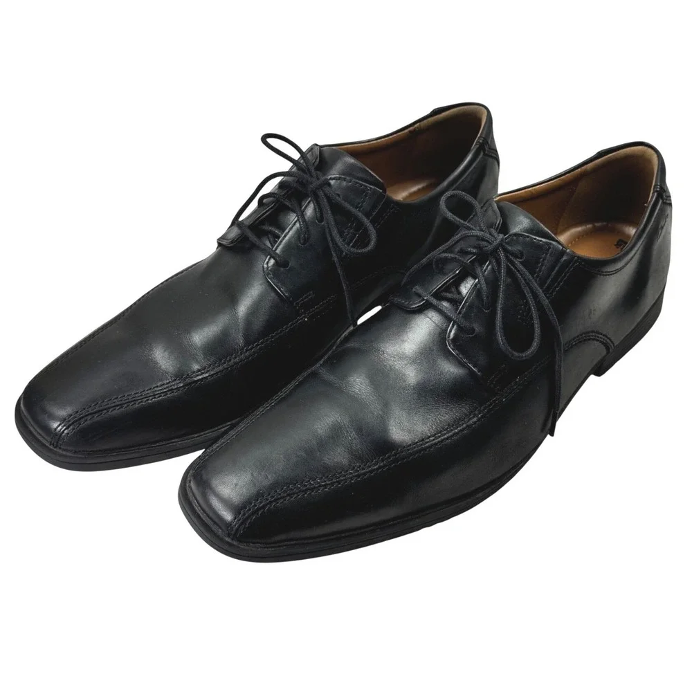 Clarks Tilden Cap Oxford Mens 13 Black Leather Bicycle‎ Toe Dress Shoes Career